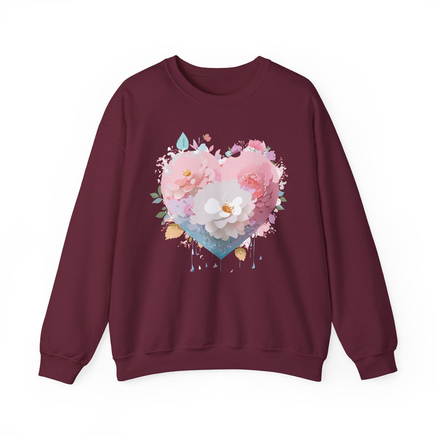 Unisex Floral Heart Sweatshirt For Valentines Day With Love Floral Print Crewneck