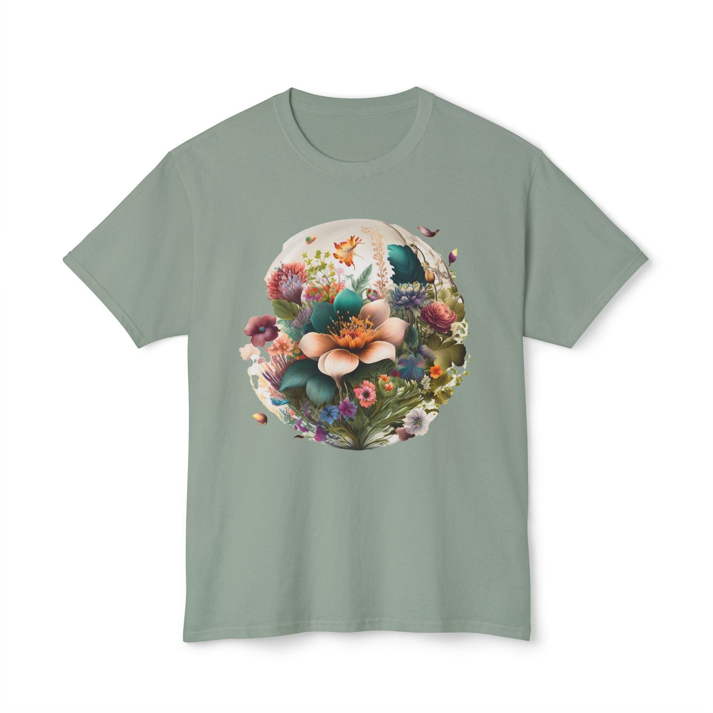Unisex Floral Art Print T Shirt With Vintage Flowers Graphic Tee 100 Percent Cotton