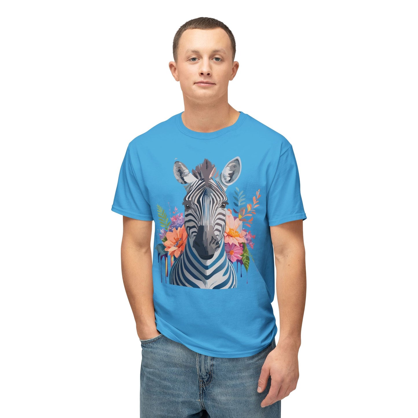Unisex Zebra Art Print T Shirt HD Cotton Tee Floral Design Made In USA Premium Comfort Breathable