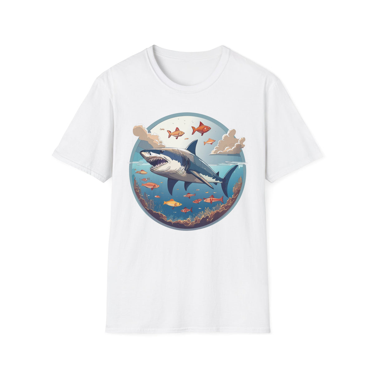 Great White Shark Ocean Scene T-Shirt | Shark Graphic Tee, Marine Life Art