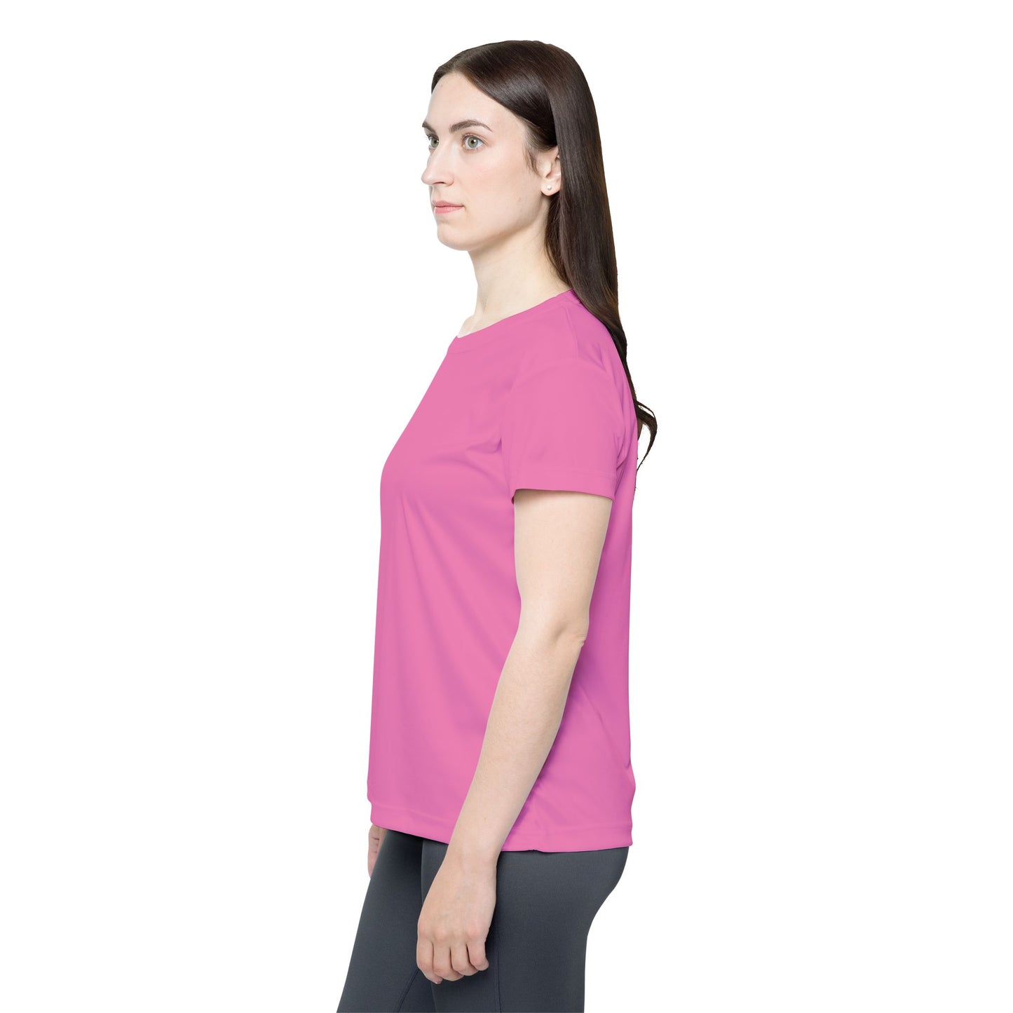 Pink Carnation Women's Sports Jersey Short Sleeves 100% Poly Solid Pink Color Print Athletic Tee