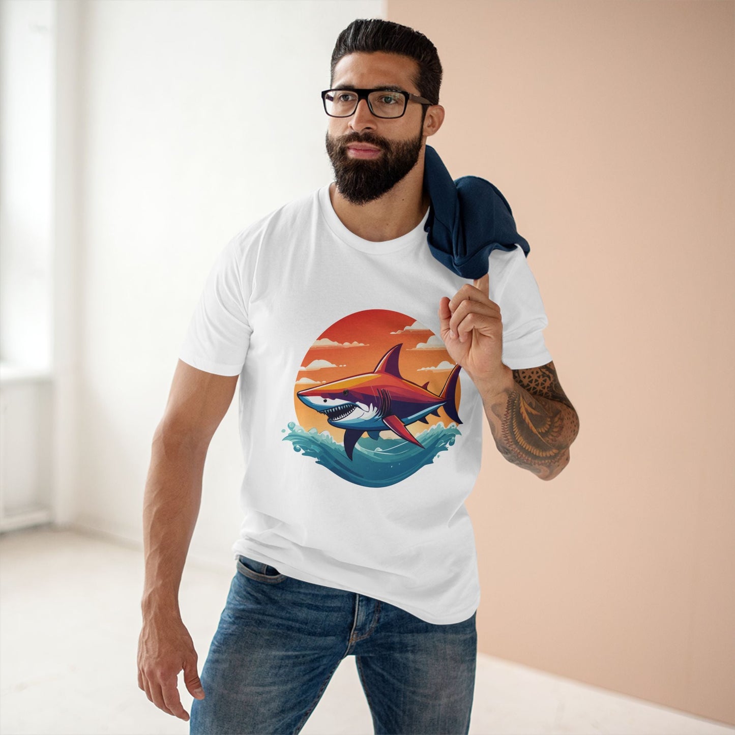 Shark Shirt Unisex Premium Cotton Tee With Original Art Design From Retro2Nova Animal Collection For Everyday Wear