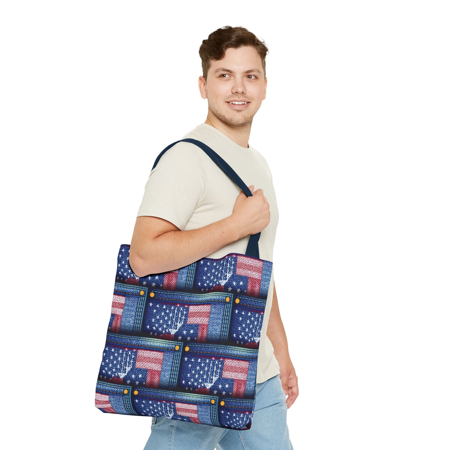 4th of July Graphic Denim Fabric Imitation Print Unisex Canvas Bag Poly Spun 3 Sizes Tote Bag 200-15