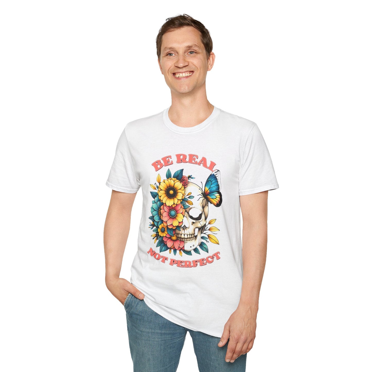 Gildan Skull Tee Shirt Unisex Skeleton Print Tee 100 Percent Ring Spun Cotton Softstyle