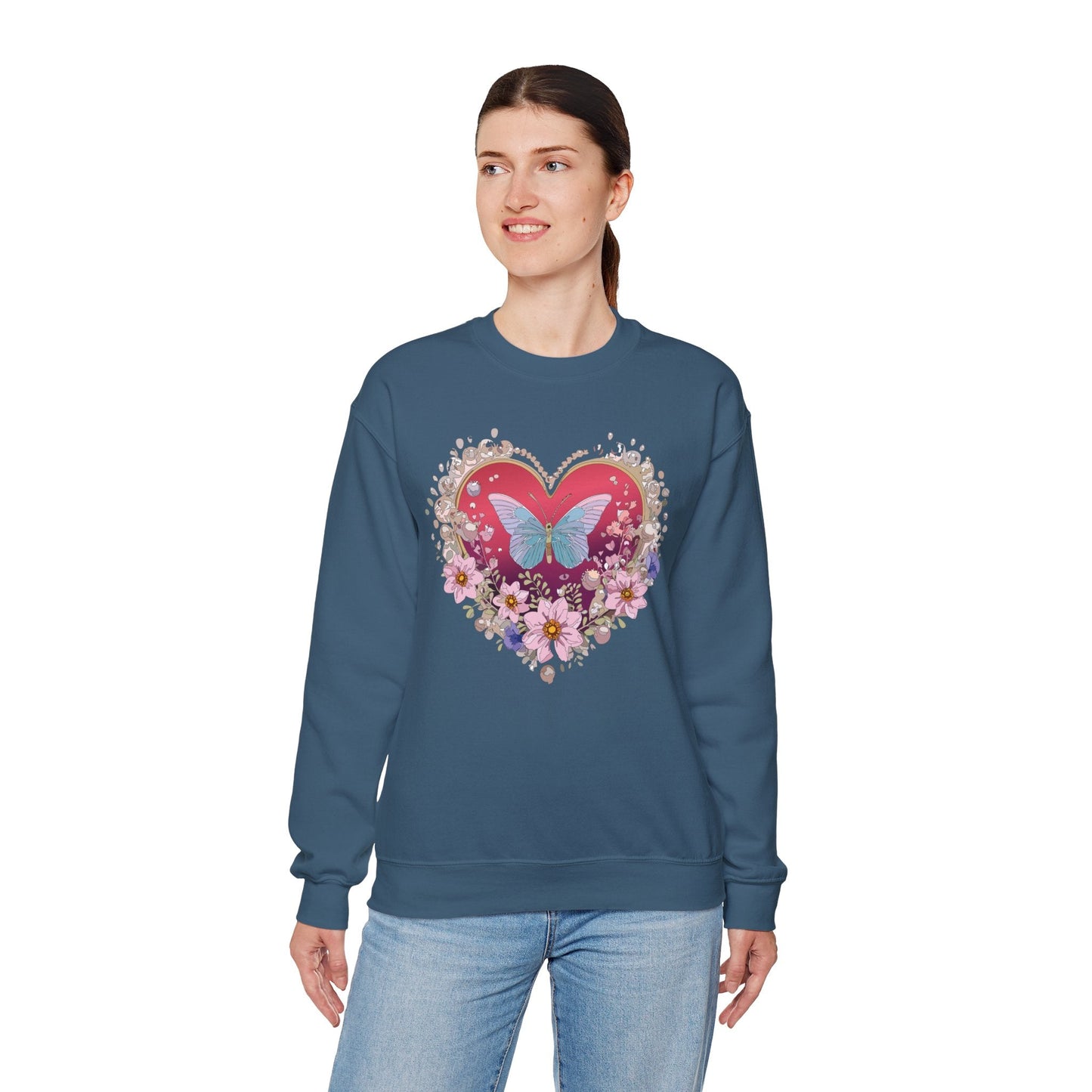 Floral Heart Sweatshirt For Valentines Day Unisex Floral Love Crewneck Sweatshirt