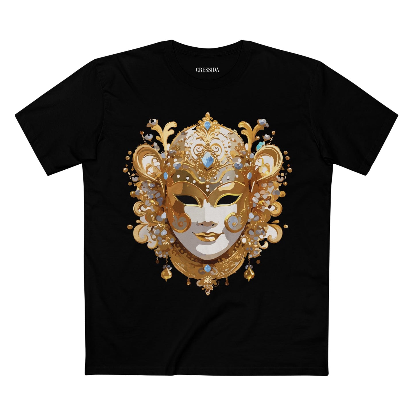 Carnival Mask Graphic T-Shirt Unisex 100 Cotton With Antique Gold Art Design Tee 25