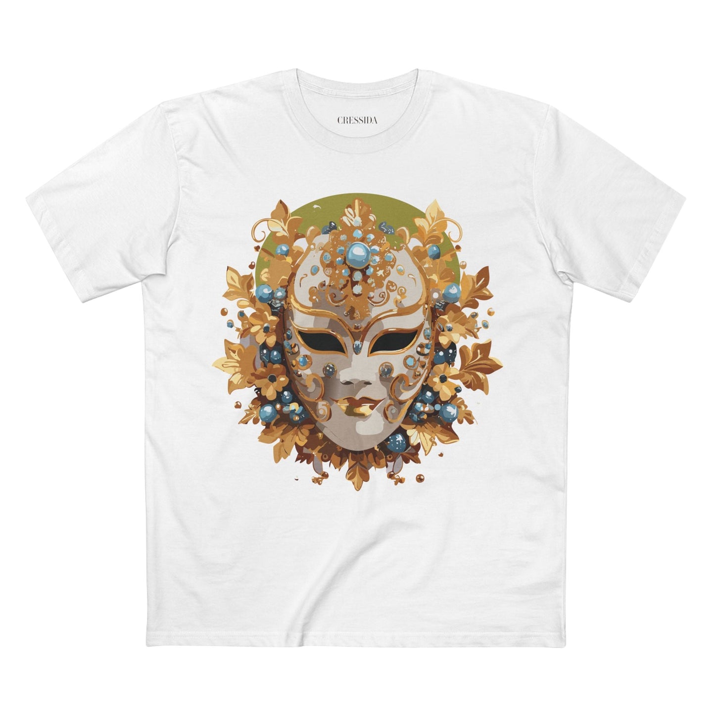 Carnival Mask Graphic T-Shirt Unisex 100 Cotton With Antique Gold Art Design Tee 8