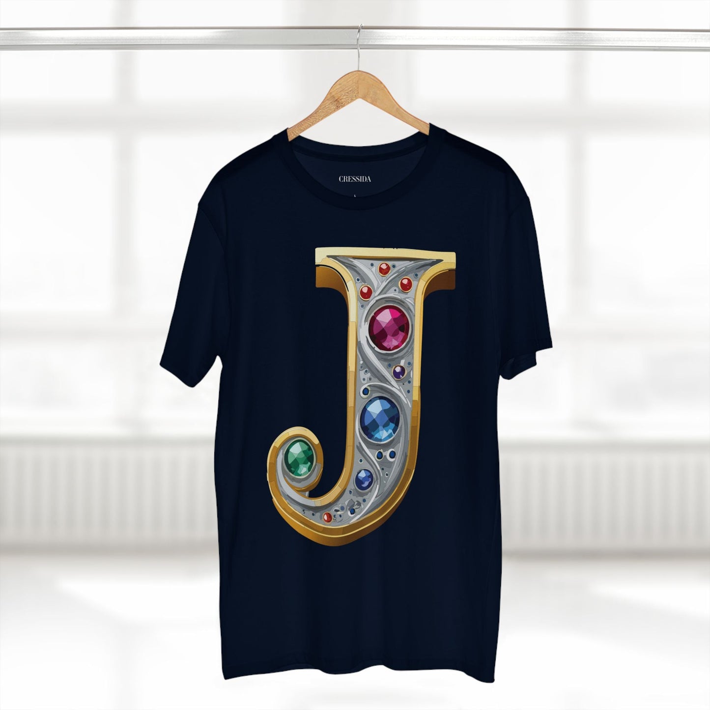 Letter J Graphic Design Tee Unisex 100 Cotton With Antique Gold Letters Artwork T-Shirt
