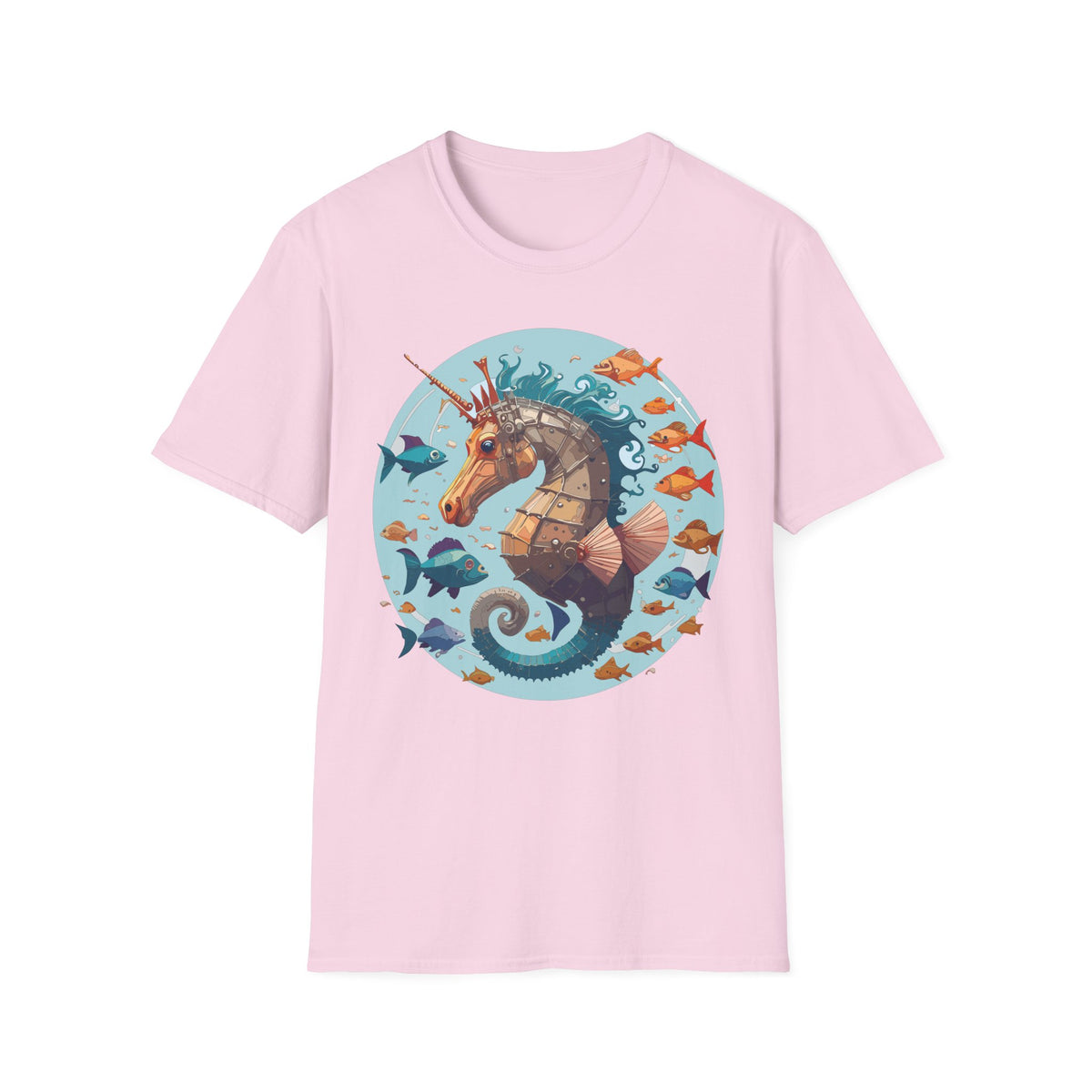 Steampunk Seahorse Illustration T-Shirt | Nautical Sea Creature Art