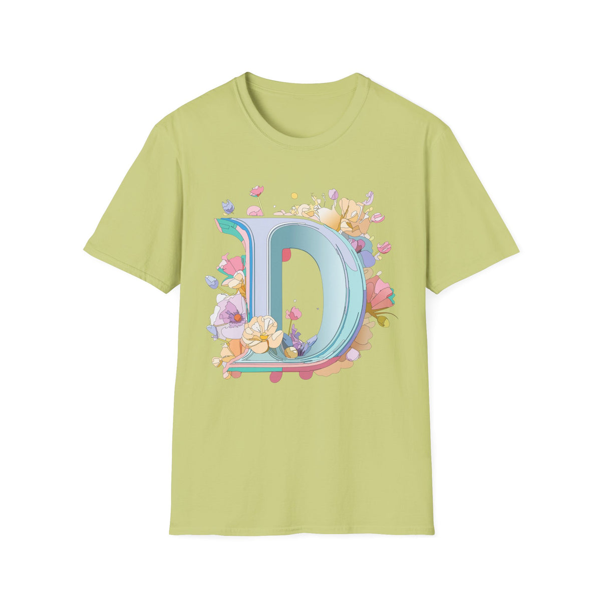 Floral Letter D T-Shirt | Pastel Monogram Initial Tee