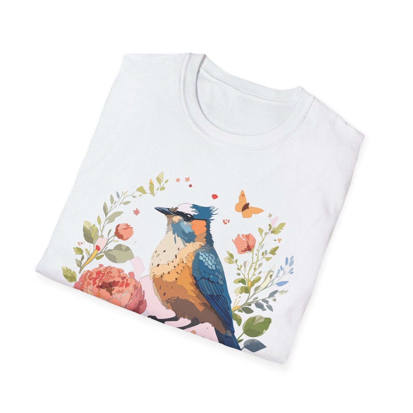 Floral Bird T Shirt Unisex Softstyle Gildan 64000 Tee 100 Percent Ring Spun Cotton
