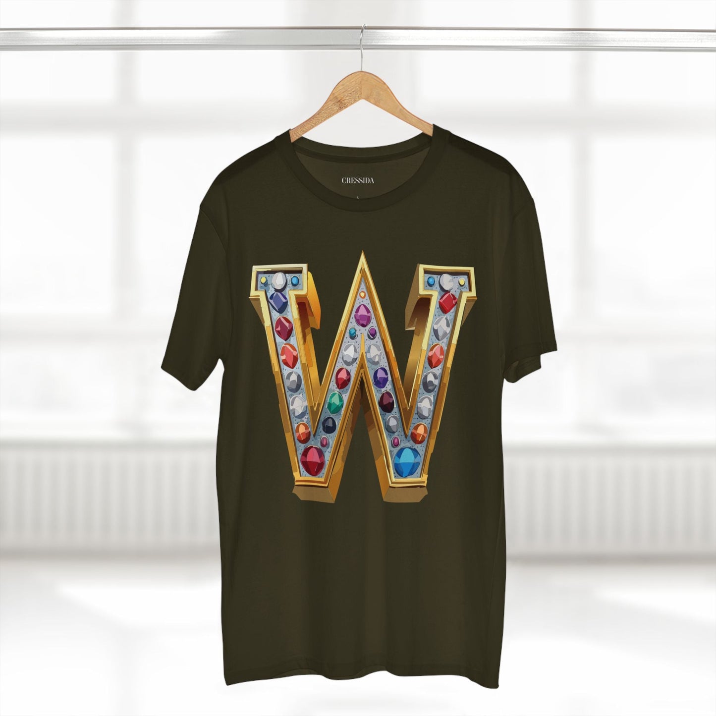 Letter W Graphic Design Tee Unisex 100 Cotton With Antique Gold Letters Artwork T-Shirt