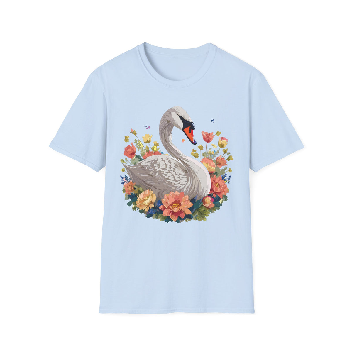 Swan with Watercolor Flowers T-Shirt | Floral Swan Illustration