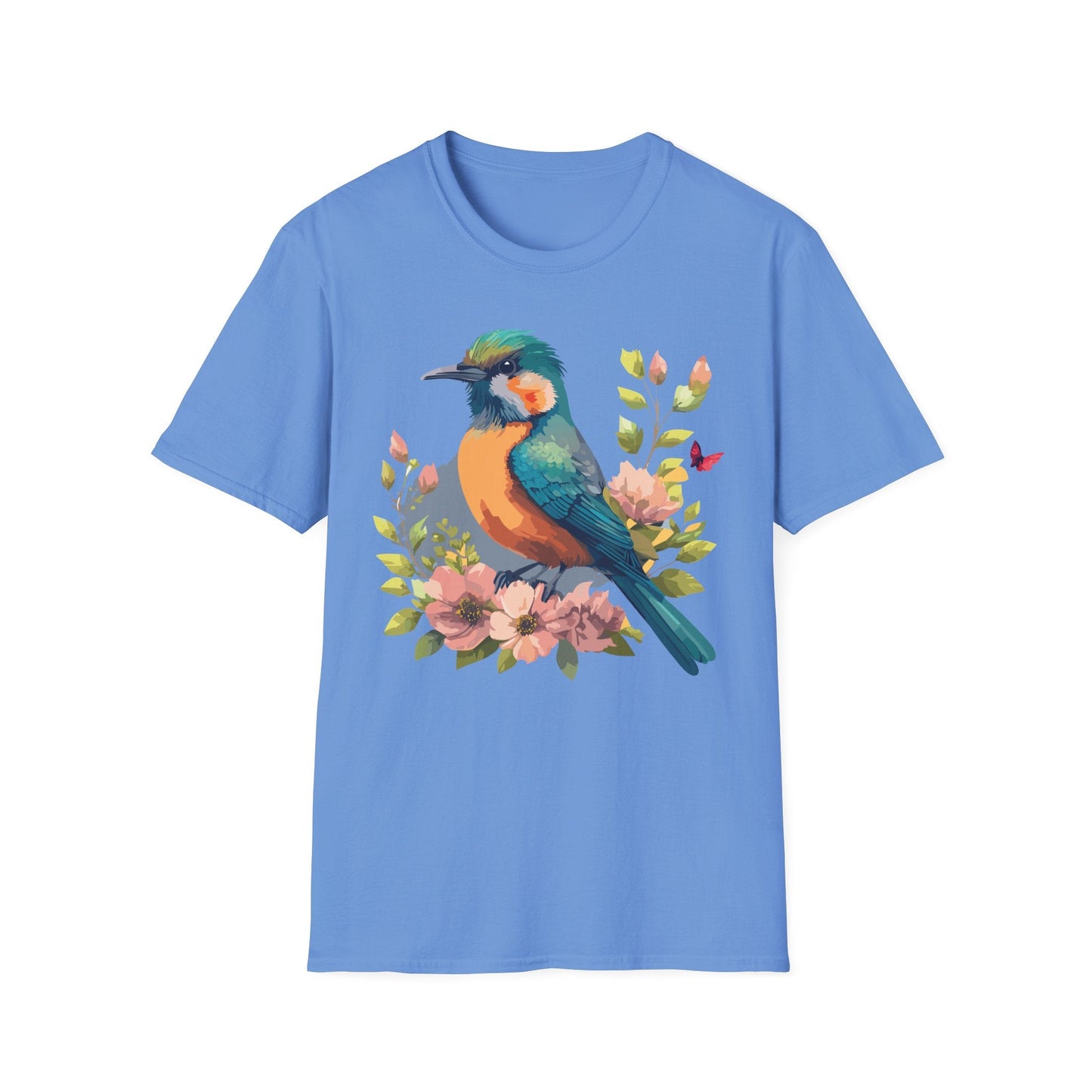 Floral Bird T Shirt Unisex Softstyle Tee 100 Percent Ring Spun Cotton Animal Print