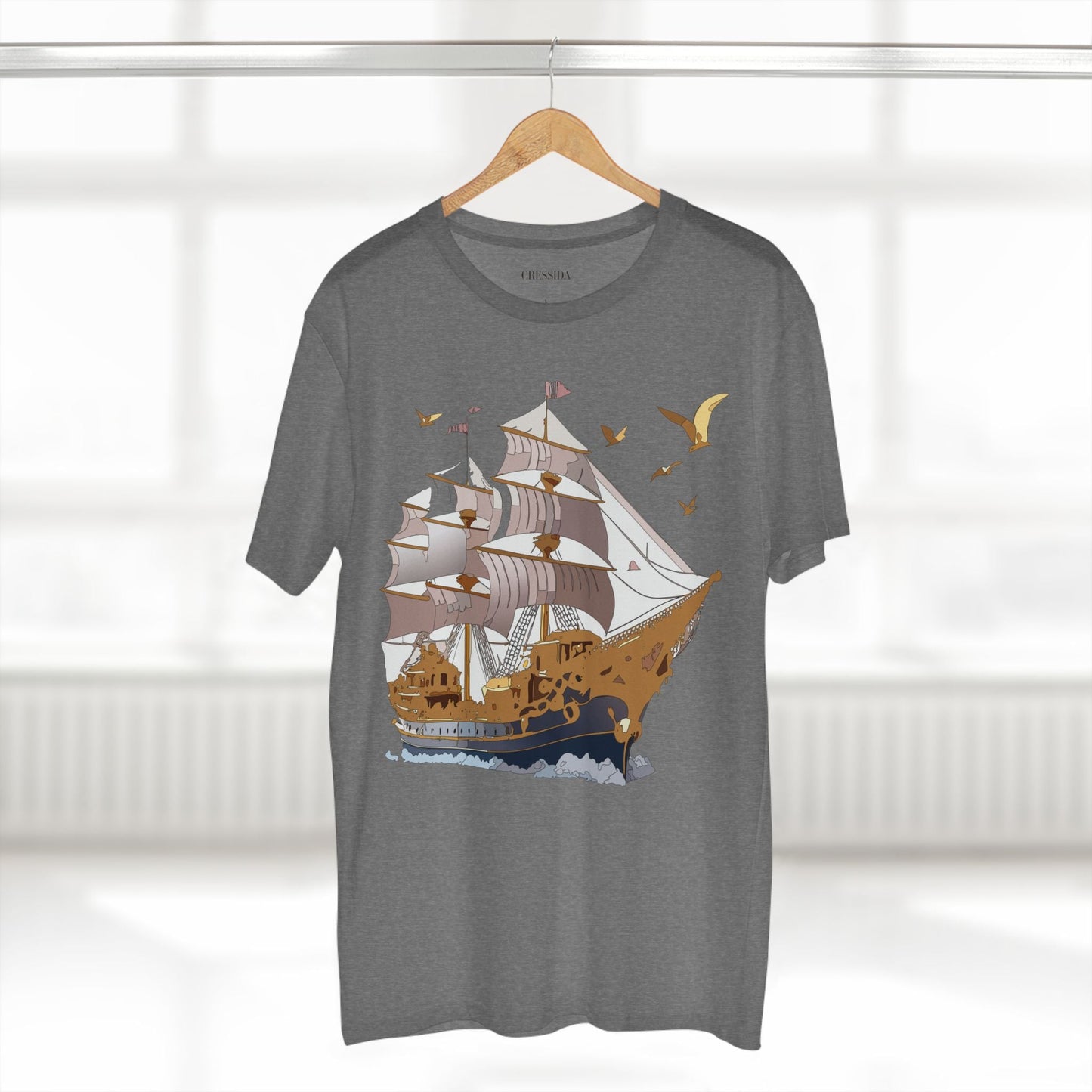 Ship Graphic Unisex 100 Cotton T-Shirt with Gold Frigate Art Design 3