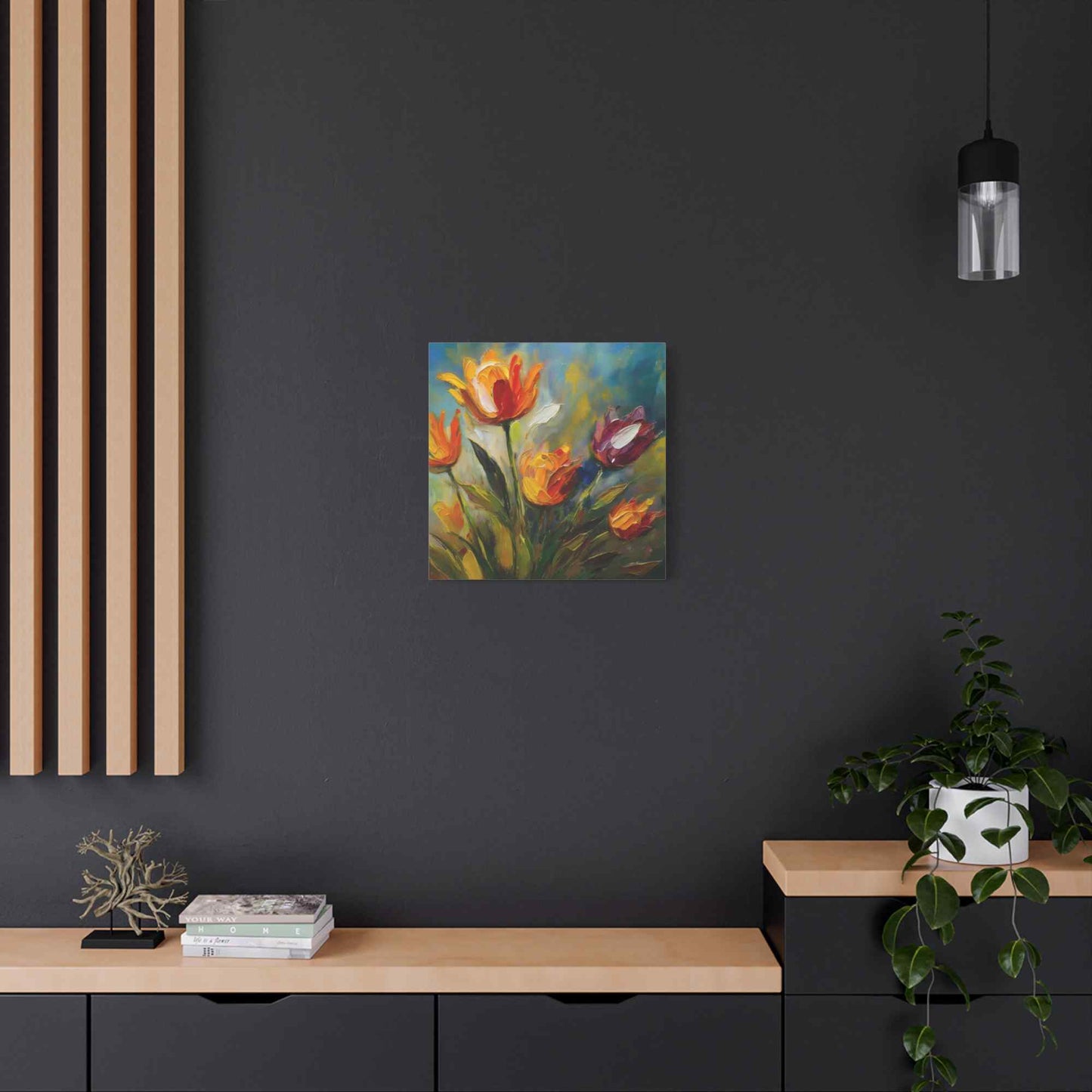 Tulips Print Canvas, Floral Oil Paint Print 20x20, 24x24, 30x30, 32x32, 36x36 Art Design Pine-Wood Inner Frame MC-146