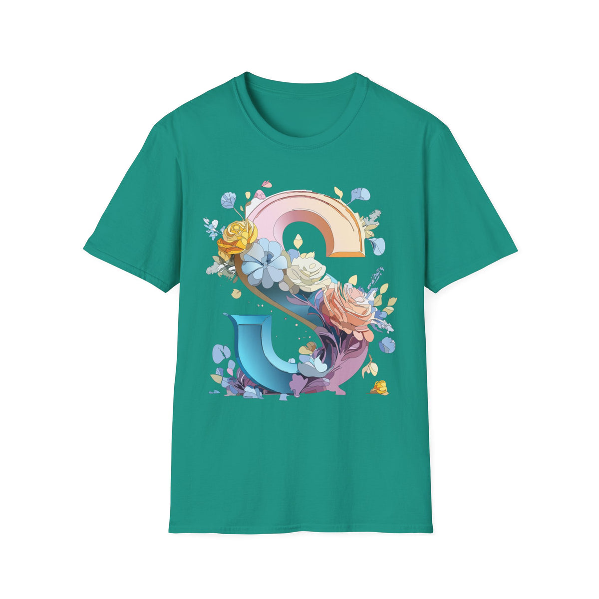 Floral Rainbow Letter S T-Shirt | Floral Initial Tee