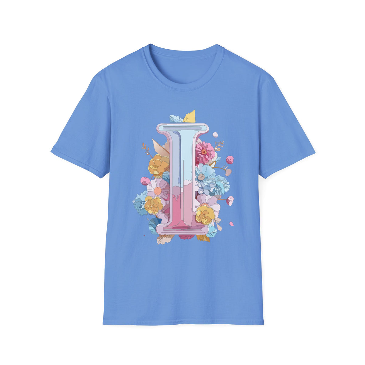 Floral Letter I T-Shirt | Pastel Monogram Initial Tee