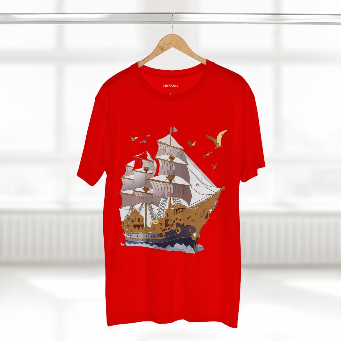 Ship Graphic Unisex 100 Cotton T-Shirt with Gold Frigate Art Design 3