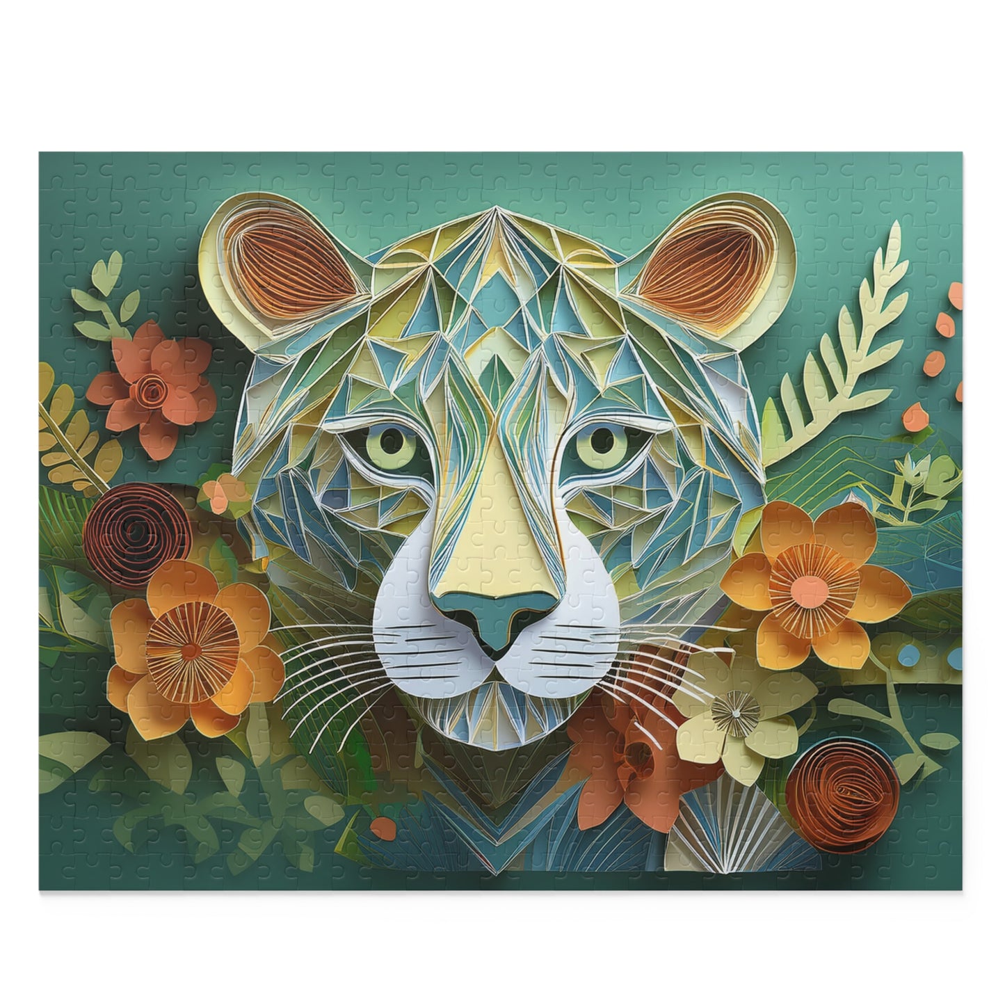 Green Leopard Face Puzzle 500-Piece  Floral Leopard Puzzle 500-Piece Ages 9+