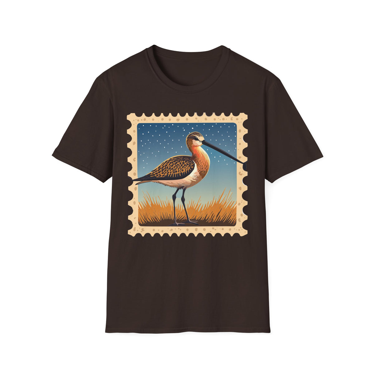 Shorebird Illustration T-Shirt | Vintage Postage Stamp Graphic Tee Unisex 100 Cotton Gildan T-Shirt