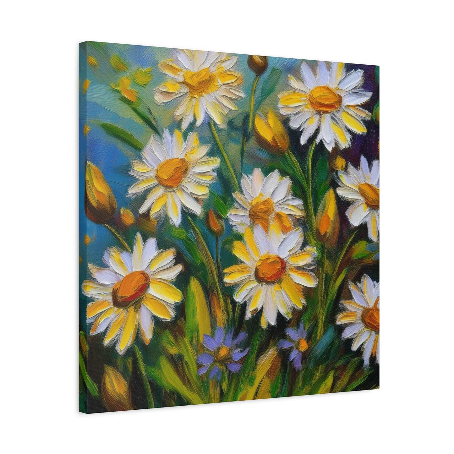 White Daisies Print Canvas, Floral Oil Paint Print 20x20, 24x24, 30x30, 32x32, 36x36 Art Design Pine-Wood Inner Frame MC-127