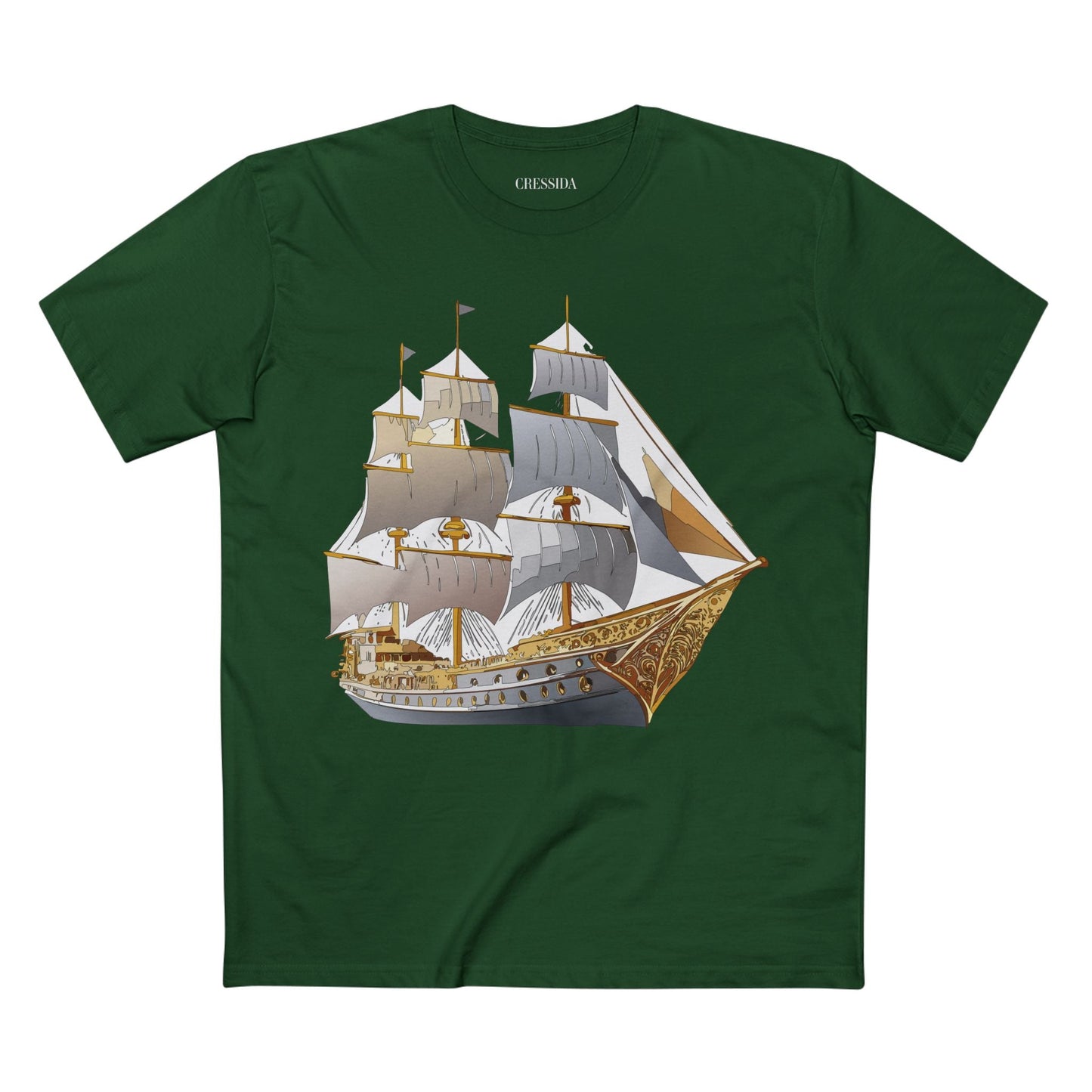 Ship Graphic Unisex 100 Cotton T-Shirt with Gold Frigate Art Design 17