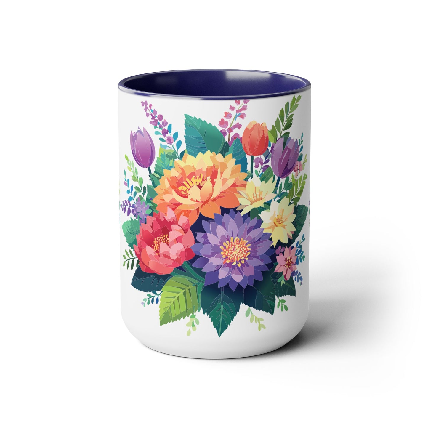 Two-Tone Coffee Mugs with flowers