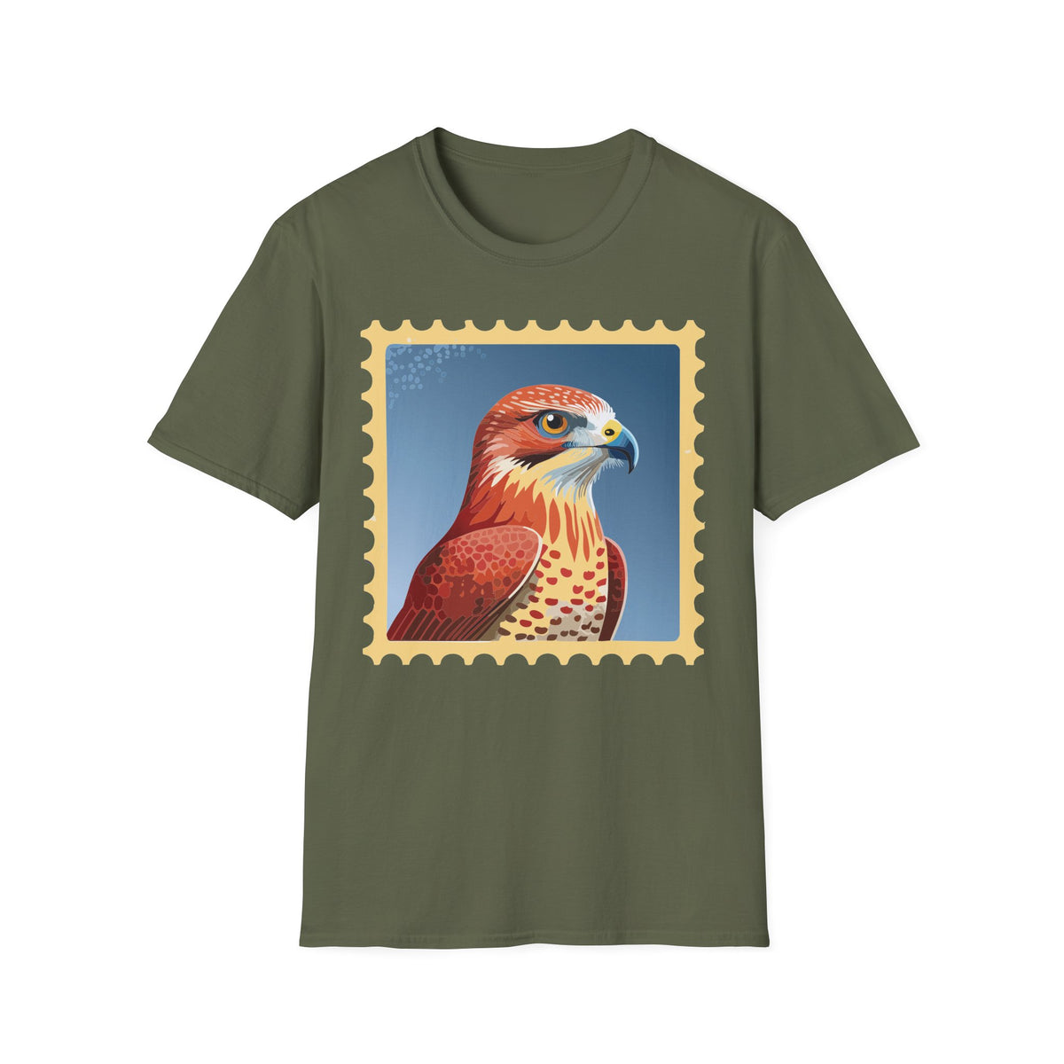 Red Hawk Portrait T-Shirt | Falcon Stamp Graphic Tee Unisex 100 Cotton Gildan T-Shirt