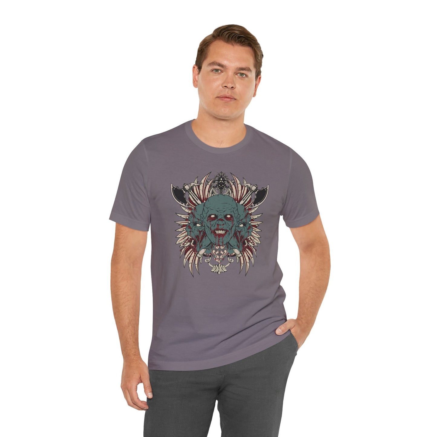 Zombie Skull Mandala T-Shirt Horror Graphic Tee, Gothic Skull Art-54-2