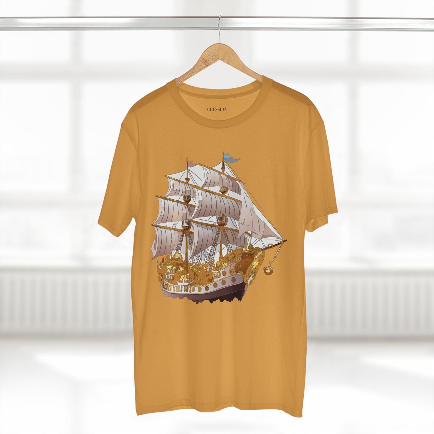 Ship Graphic Unisex 100 Cotton T-Shirt with Gold Frigate Art Design 11