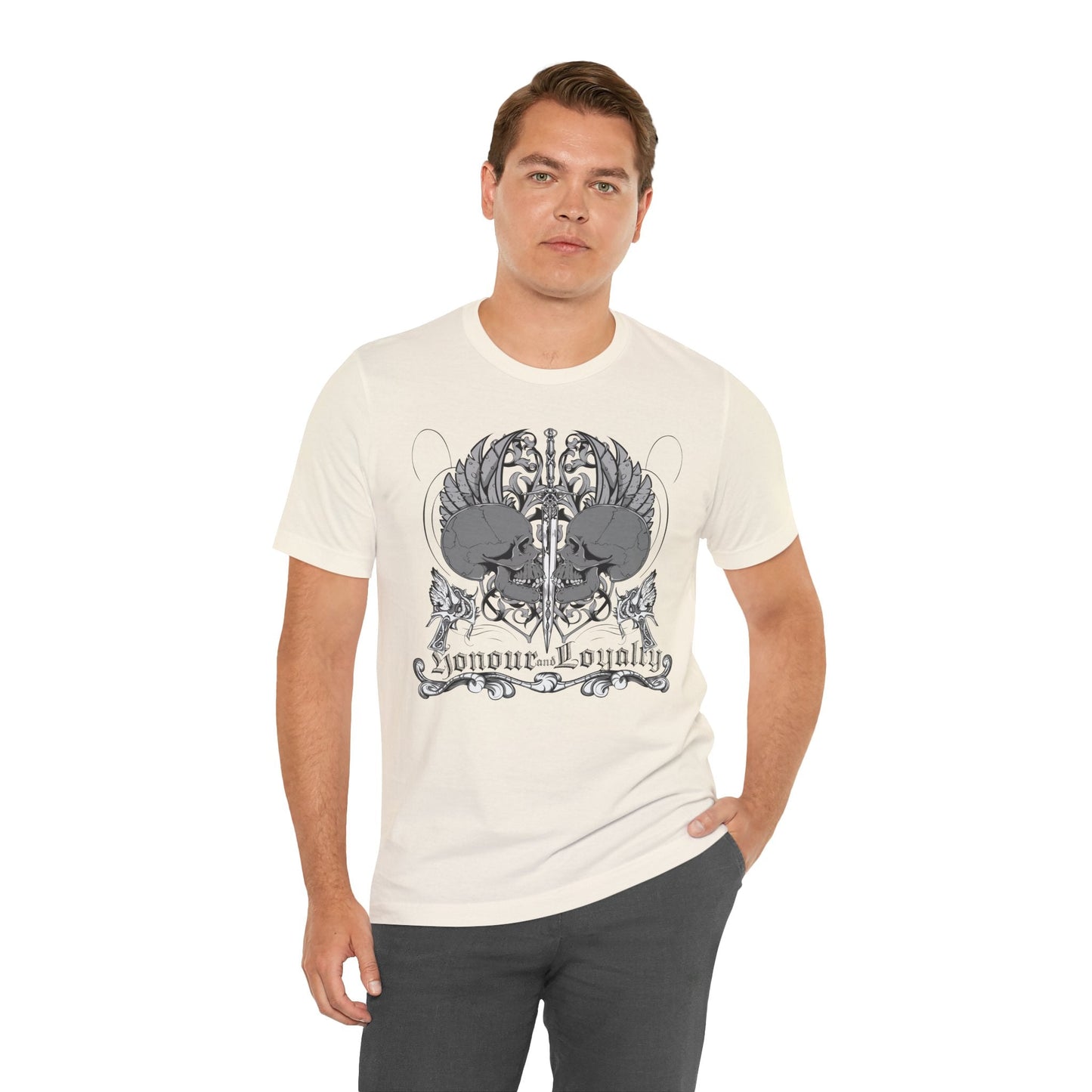 Honor Loyalty crest tee Gothic heraldry skulls wings emblem Art-48