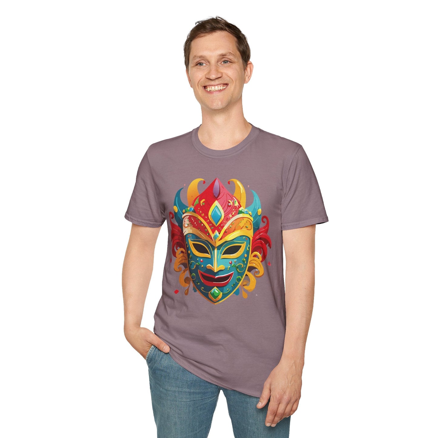 Unisex Mask Tee Shirt Gildan Softstyle 64000 Ring Spun Cotton Breathable Masquerade Design