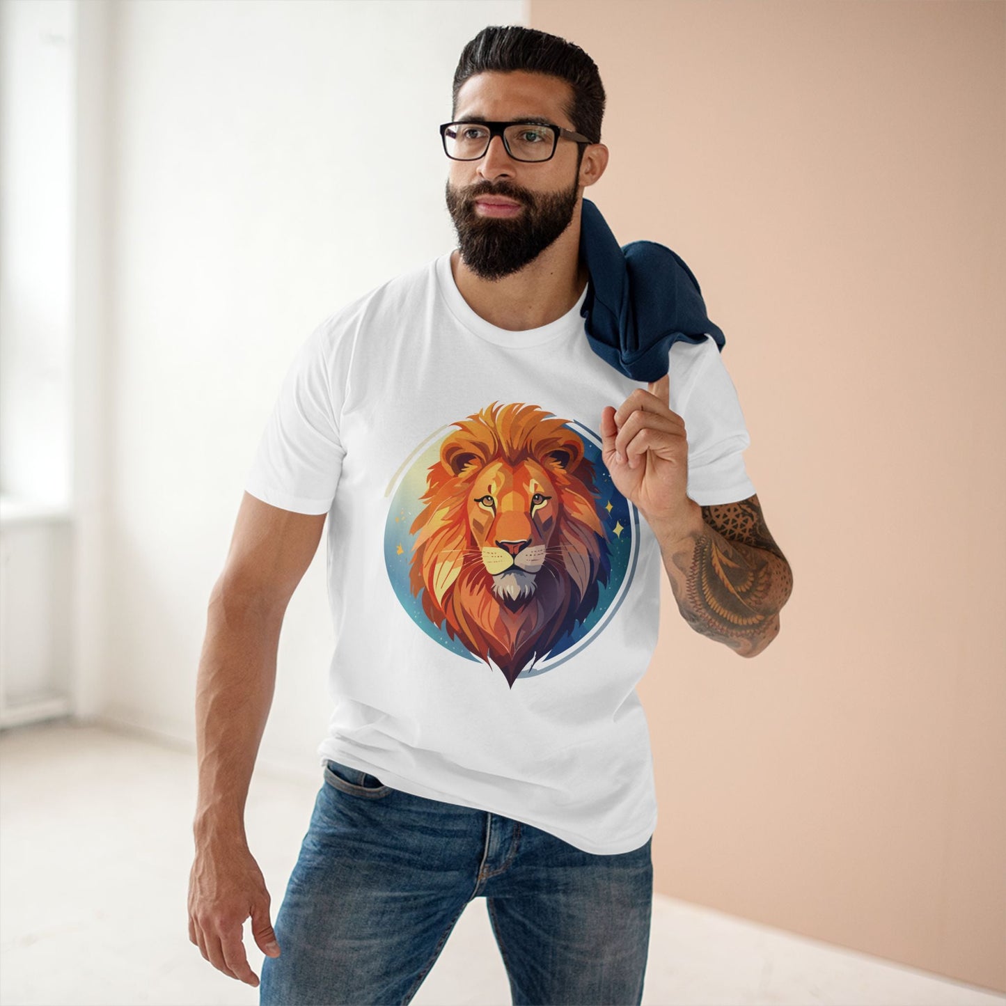 Unisex Premium Cotton Staple Tee With Lion Art Design Retro2Nova Art Collection For Everyday Comfort And Breathable Fit
