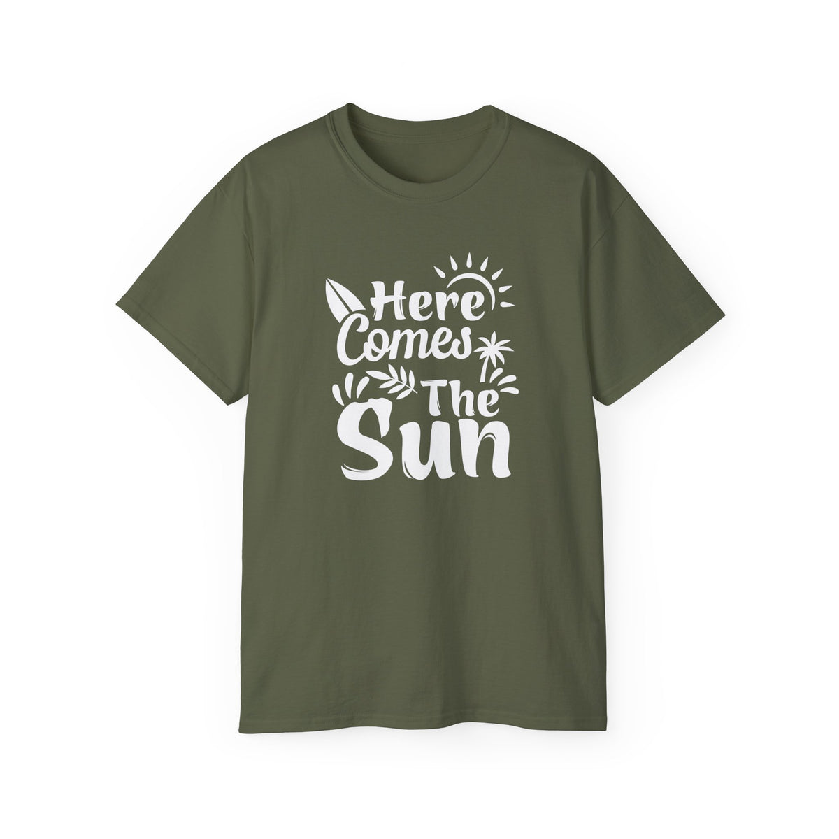 Here Comes The Sun T-Shirt | Surf Palm Tree Sunshine Graphic