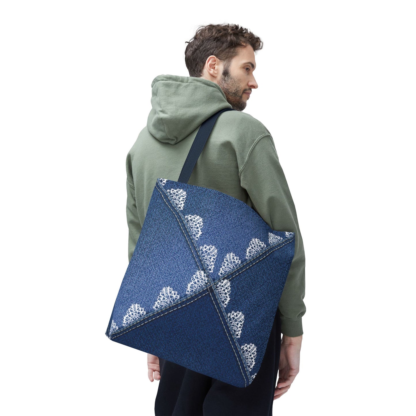 Denim Fabric Imitation Print Unisex Canvas Bag Poly Spun 3 Sizes Tote Bag 110