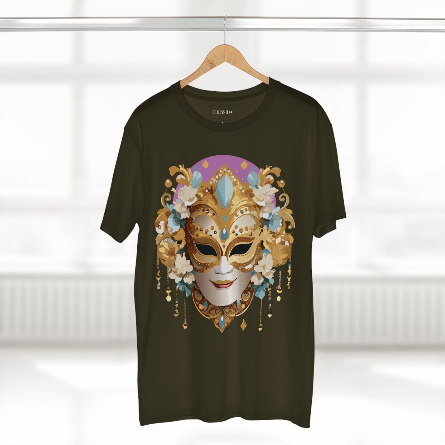 Carnival Mask Graphic T-Shirt Unisex 100 Cotton With Antique Gold Art Design Tee 4