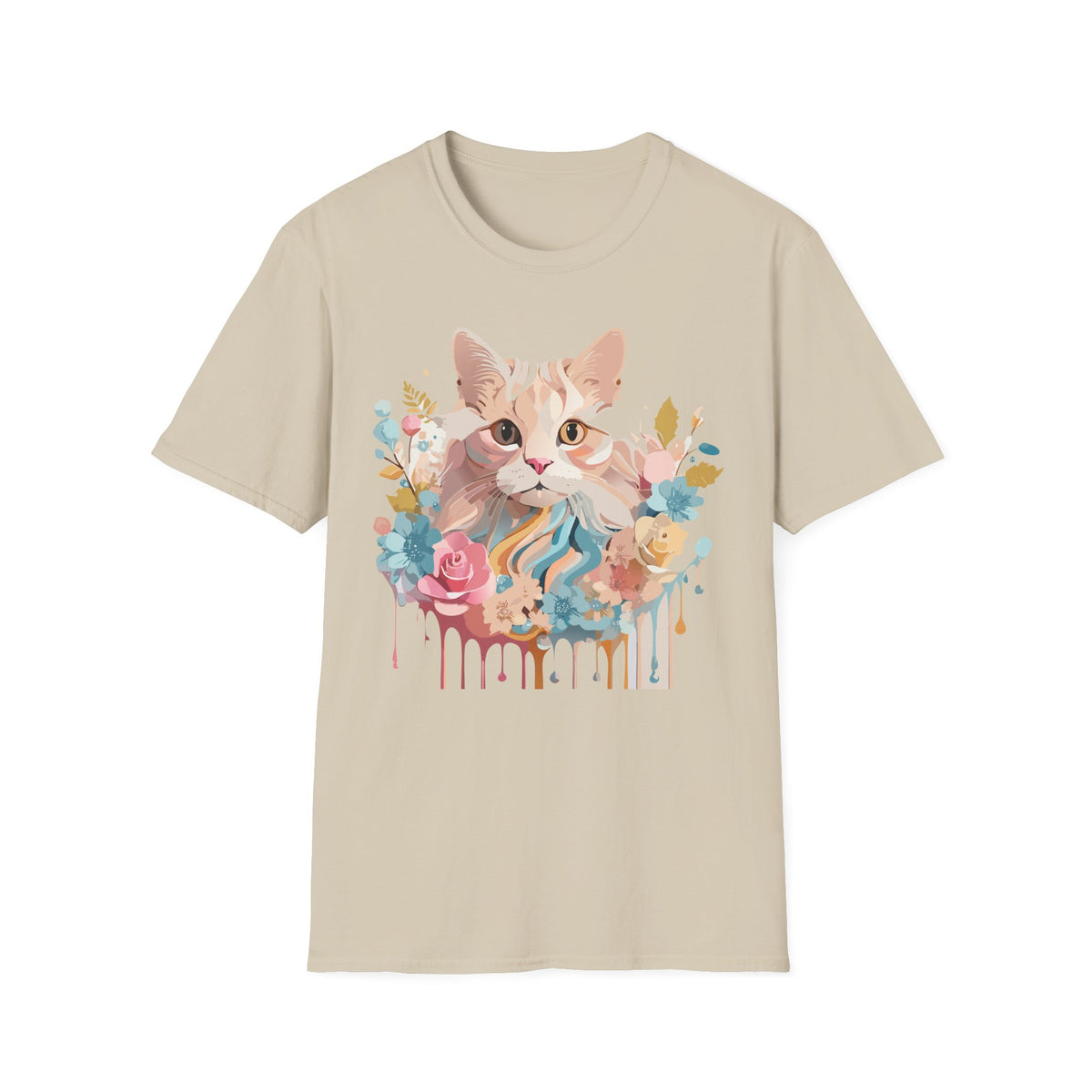 Pastel Floral Cat Portrait T-Shirt | Watercolor Kitten Tee