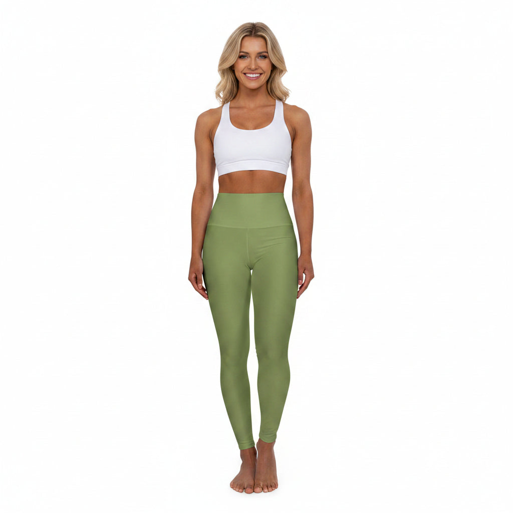 Palm Leaf Green Color High-Waist Yoga Leggings Women's Seamless Poly-Span Stretchy Pants XS-2XL