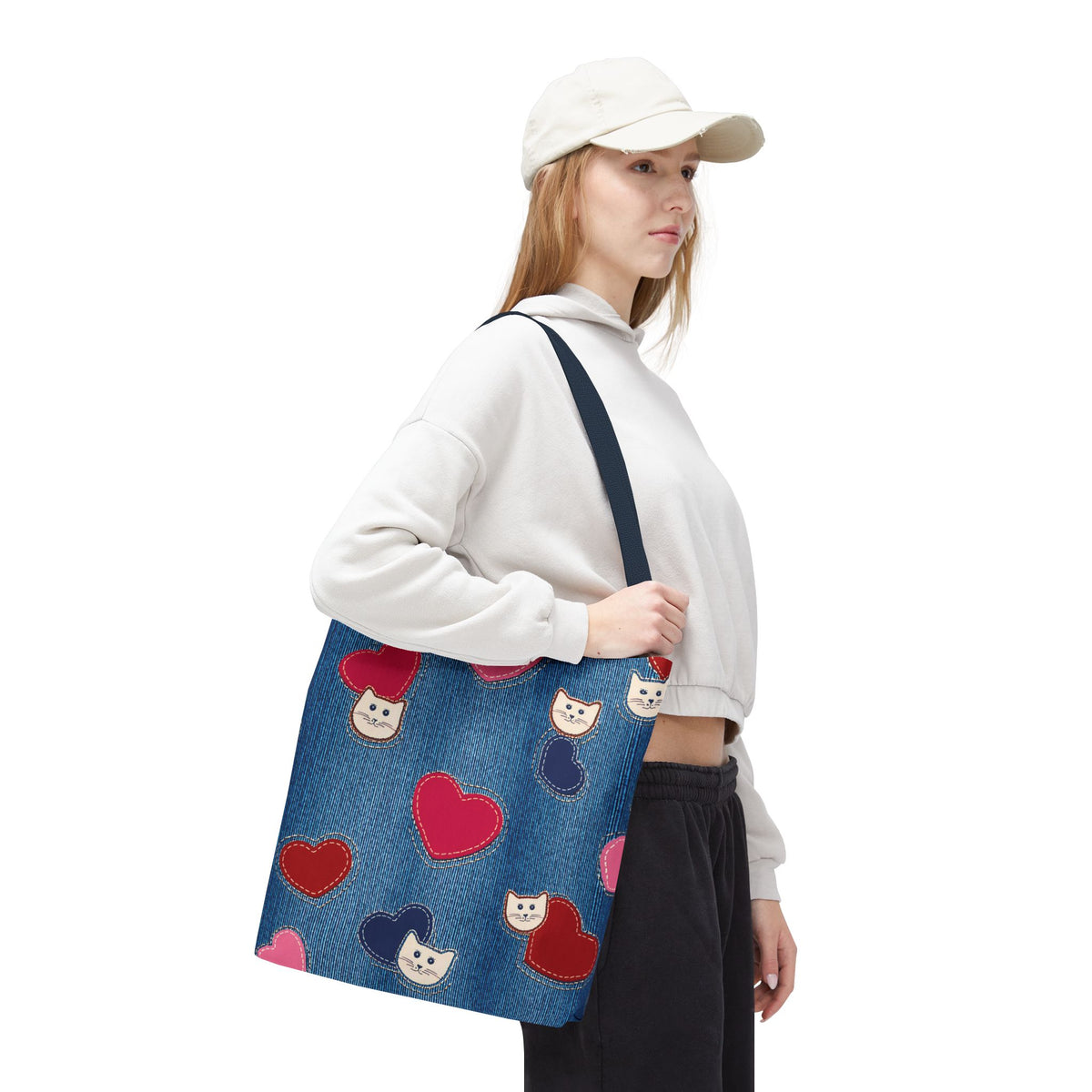 Love Day Graphic Design Denim Fabric Imitation Print Unisex Canvas Bag POLY 3 Sizes Tote Bag 201-17