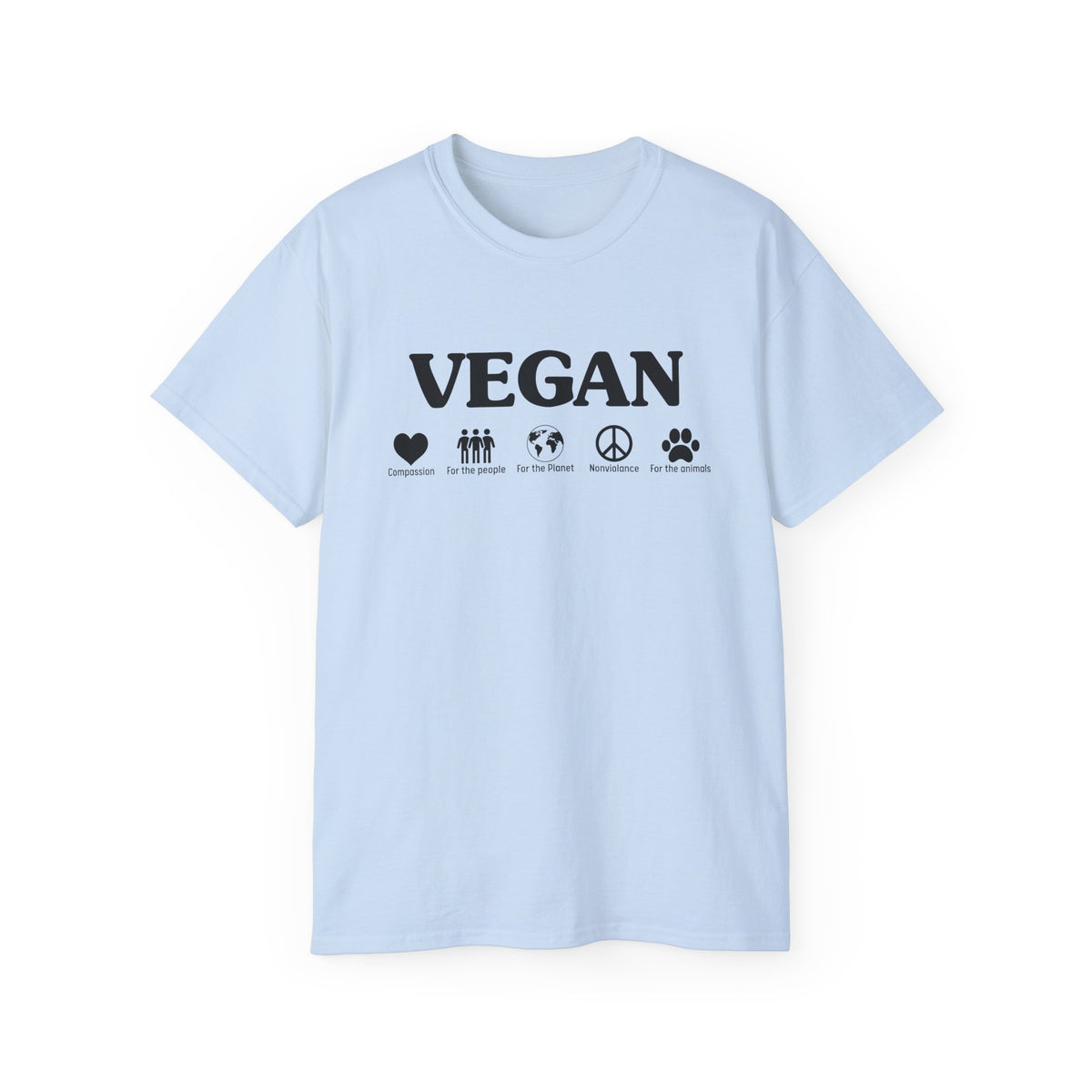Vegan Icons Tee | Heart, People, Earth, Peace, Paw Symbols