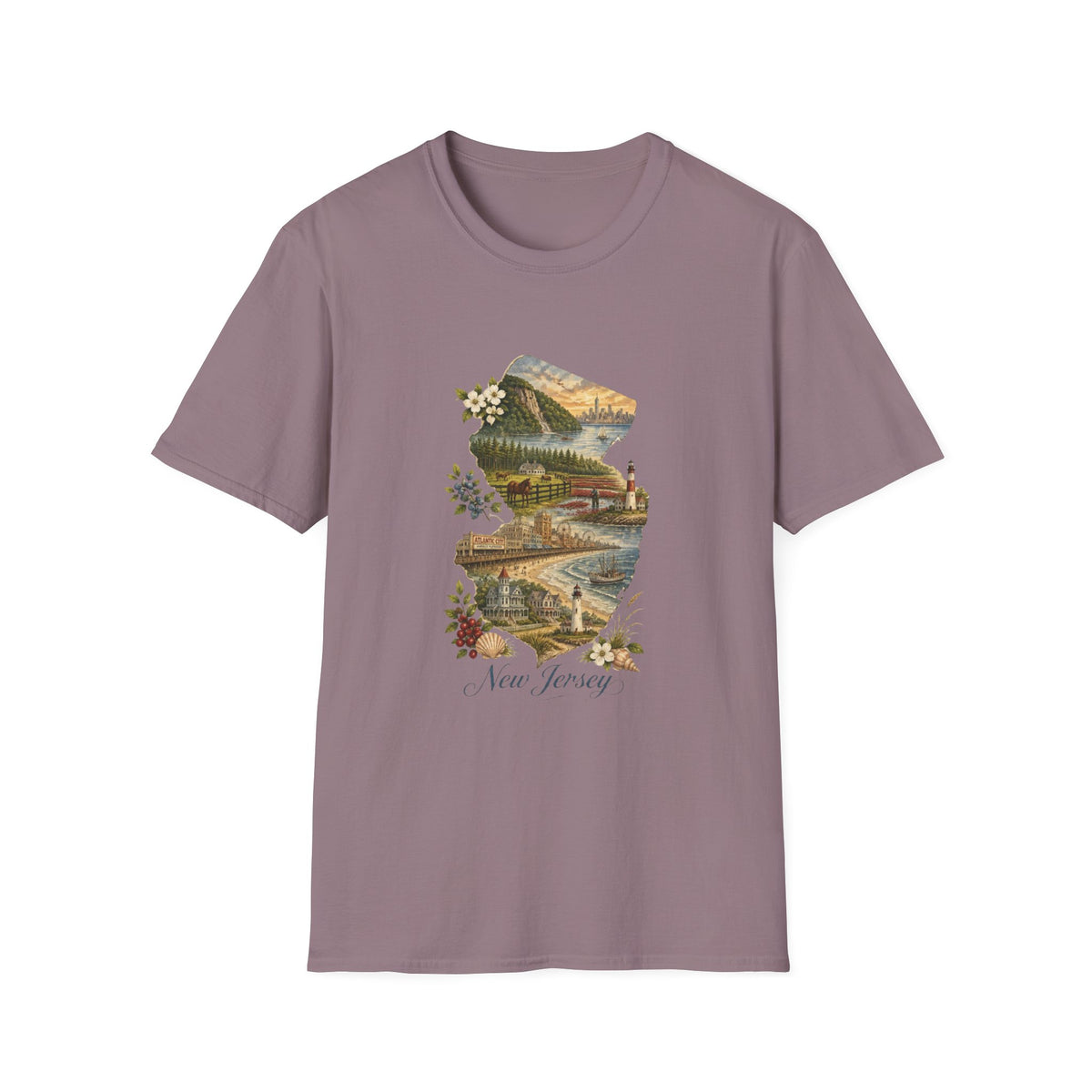 New Jersey Scenic Map T-Shirt — Vintage Travel Tourist Graphic Design Unisex 100 Cotton Gildan T-Shirt