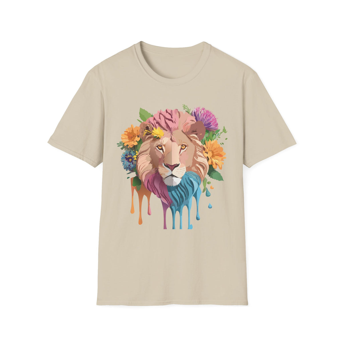 Floral Lion Portrait T-Shirt | Colorful Drip Mane Tee