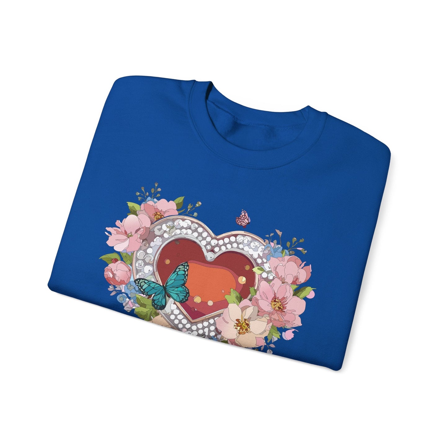 Floral Heart Sweatshirt Unisex Valentines Day Edition Gildan 18000 Heavy Blend Crewneck