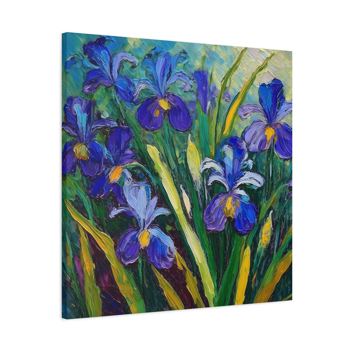 Irises Floral Print Canvas, Floral Oil Paint Print 20x20, 24x24, 30x30, 32x32, 36x36 Art Design Pine-Wood Inner Frame MC-187