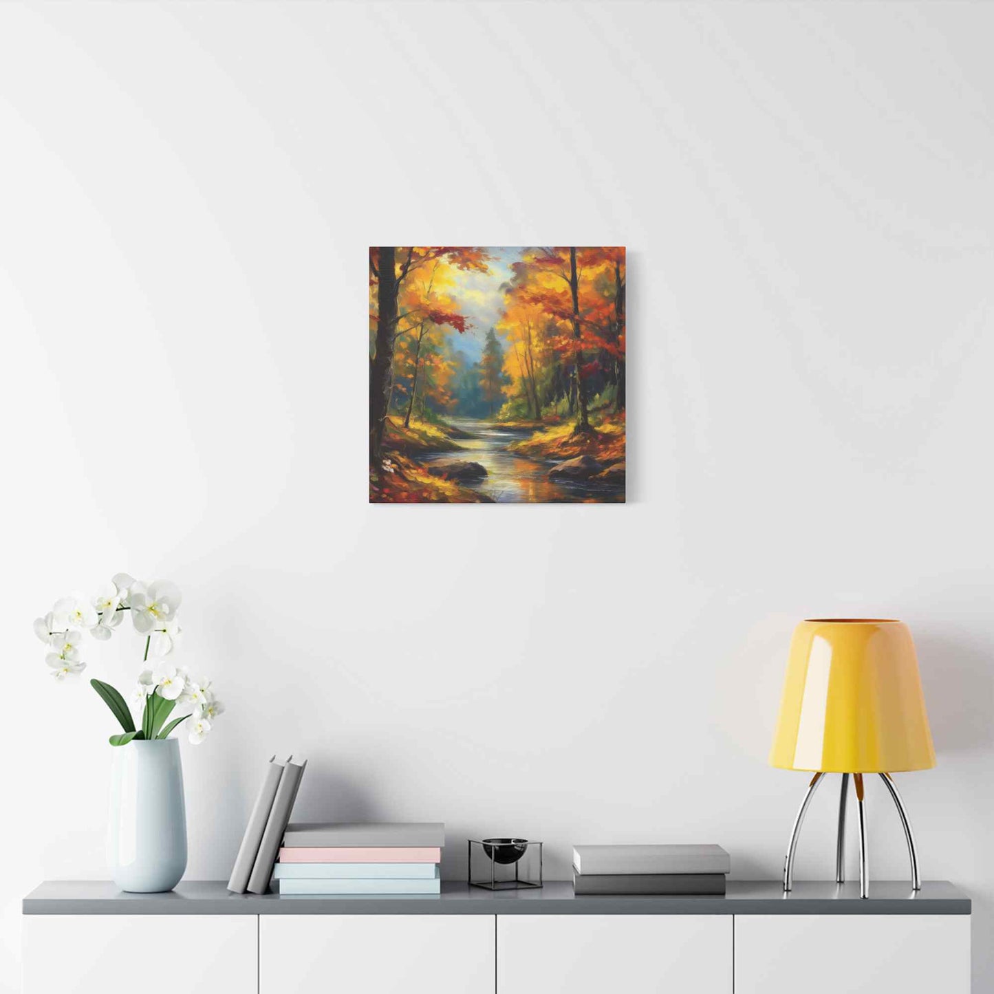 Fall Forest Print Canvas, Oil Paint Print 20x20, 24x24, 30x30, 32x32, 36x36 Art Design Print Pine-Wood Inner Frame MC-104