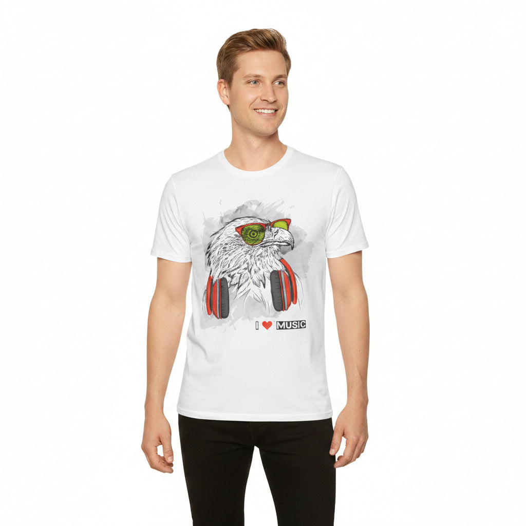 Eagle with Headphones T-Shirt Unisex Cotton Short Sleeves I Music Graphic Tee
