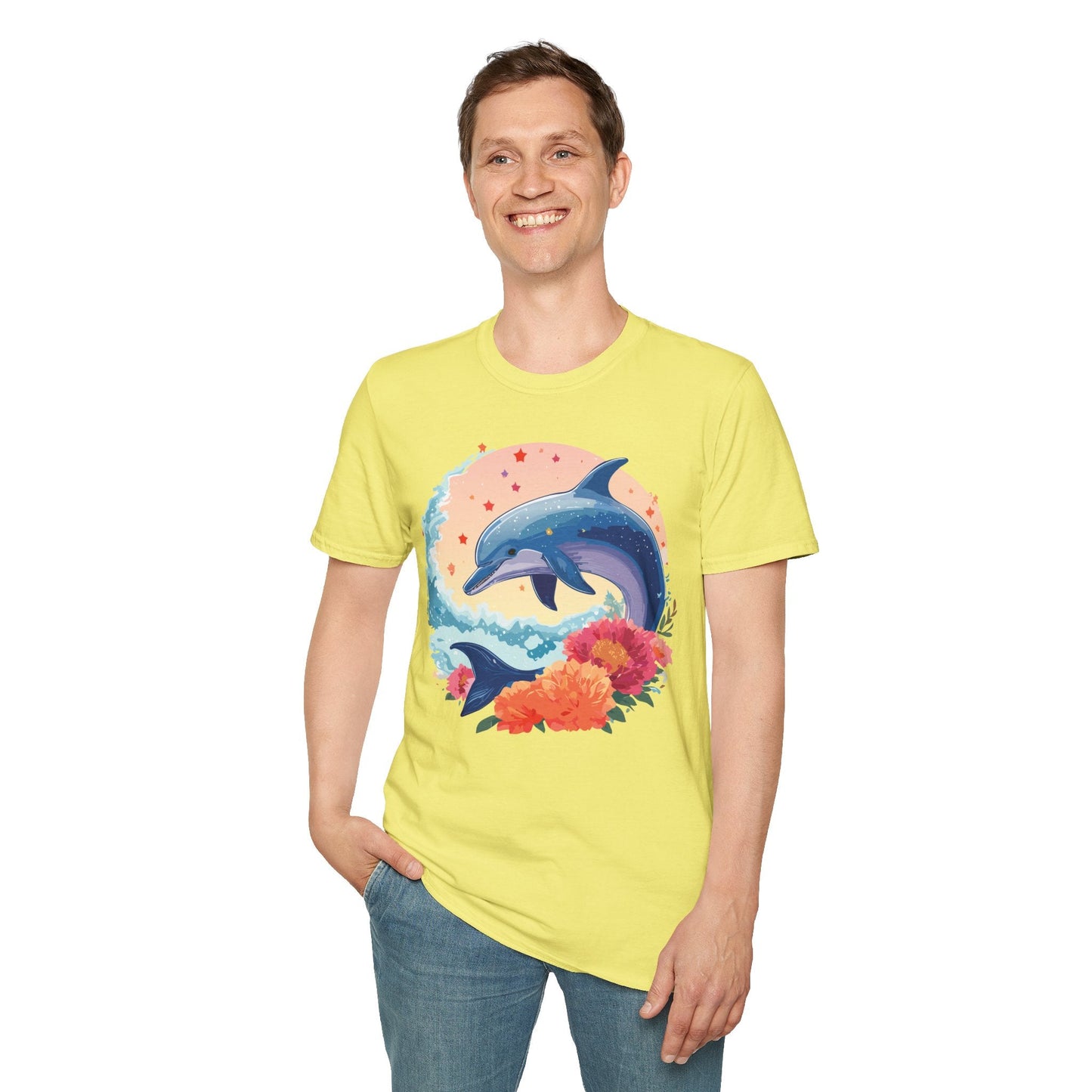 Dolphin Shirts Unisex Tee 100 Percent Ring Spun Cotton Gildan Softstyle 64000 For Everyday Comfort