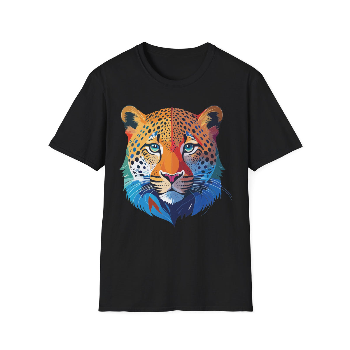 Colorful Leopard Face T-Shirt | Rainbow Big Cat Illustration