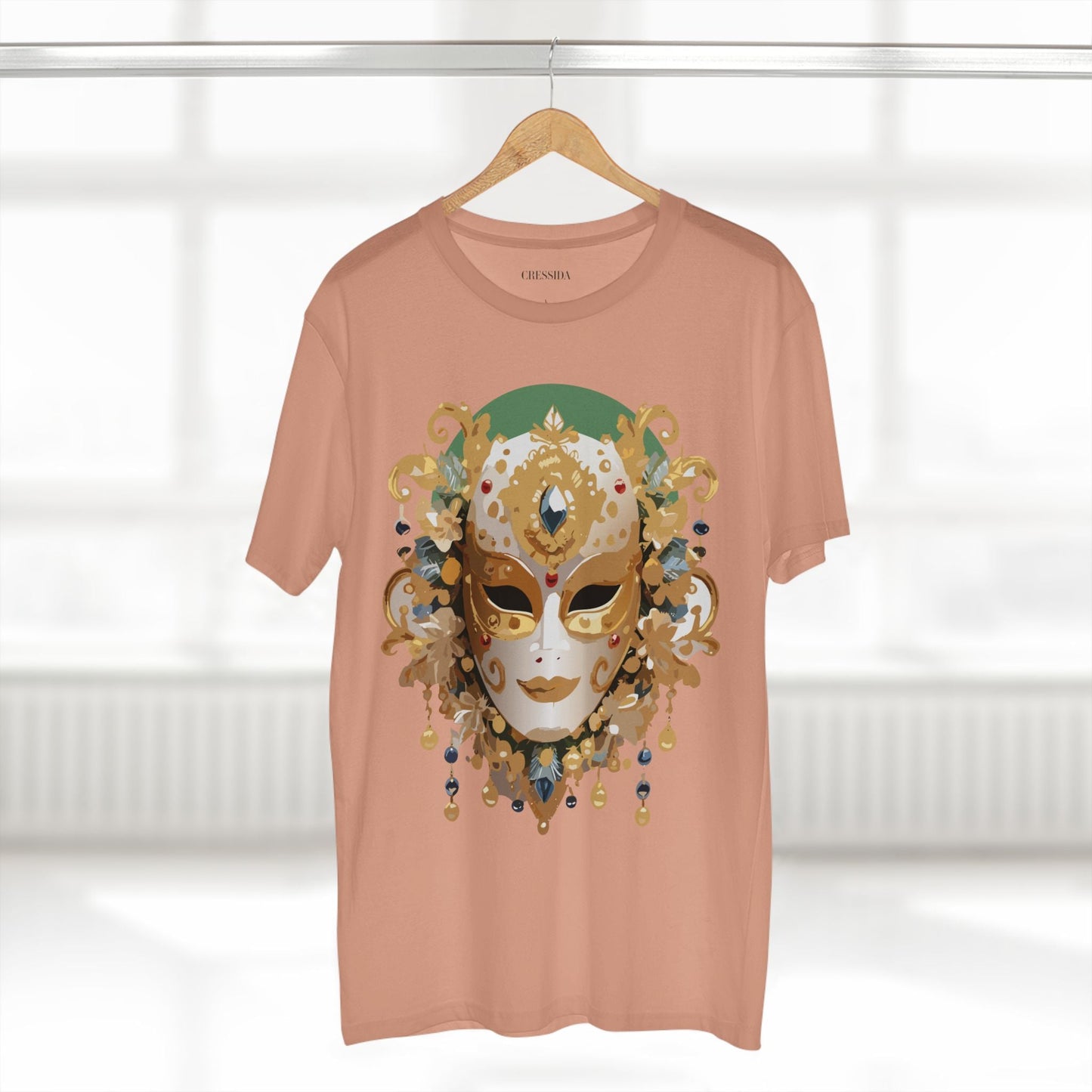 Carnival Mask Graphic T-Shirt Unisex 100 Cotton With Antique Gold Art Design Tee 16